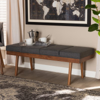 Baxton Studio BBT5364-Dark Grey-Bench Larisa Mid-Century Modern Charcoal Fabric Upholstered Wood Bench